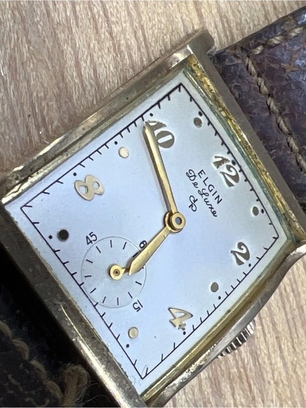 Vintage 1940's Elgin Deluxe 624 10k Rolled Gold Mens Tank Watch